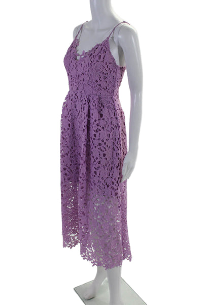 ASTR Womens Spaghetti Strap V Neck Lace Overlay Midi Dress Purple Size Medium