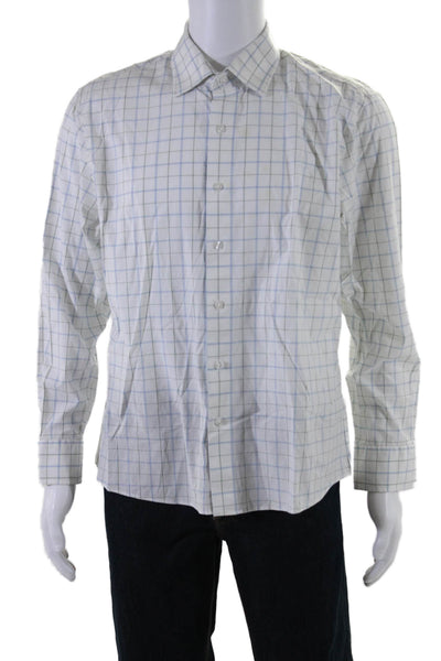 Bonobos Mens Button Front Collared Plaid Slim Fit Shirt White Cotton Large Short