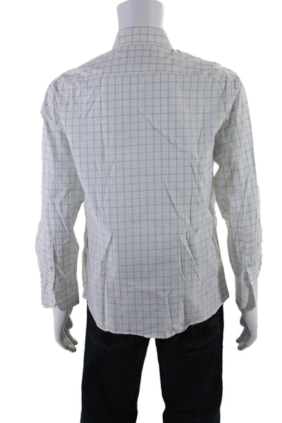 Bonobos Mens Button Front Collared Plaid Slim Fit Shirt White Cotton Large Short