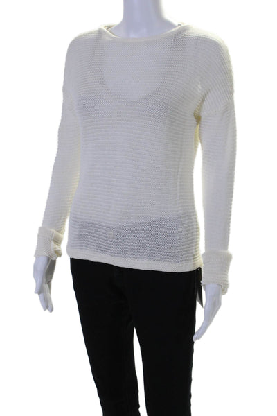 ELEVENTY Womens Long Sleeve Open Knit Scoop Neck Sweater White Size XS