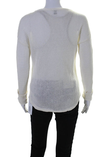 ELEVENTY Womens Long Sleeve Open Knit Scoop Neck Sweater White Size XS