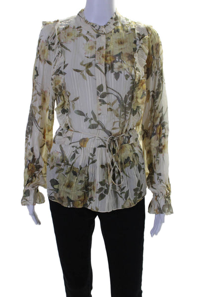 Reiss Womens Long Sleeve Half Button Floral Printed Top White Multi Size 6