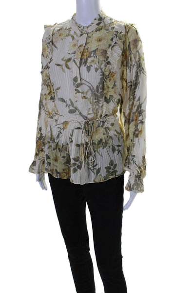 Reiss Womens Long Sleeve Half Button Floral Printed Top White Multi Size 6