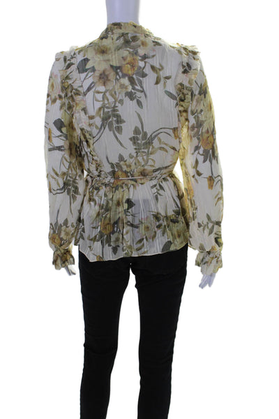 Reiss Womens Long Sleeve Half Button Floral Printed Top White Multi Size 6