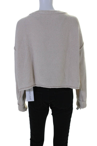 Free People Womens Oversized Scoop Neck Open Knit Sweater White Cotton Medium