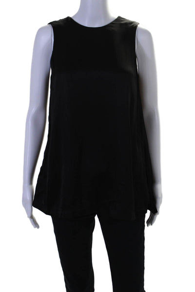 & Other Stories Womens Sleeveless Scoop Neck Side Slit Satin Top Black Size 6