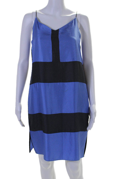 Rag & Bone Womens Spaghetti Strap V Neck Dotted Silk Dress Blue Black Size 4