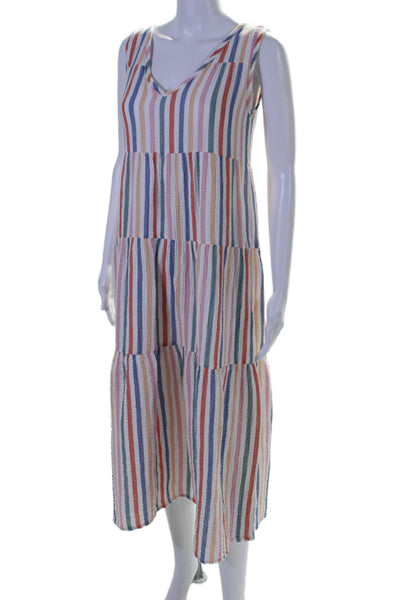 Marine Layer Womens Sleeveless V Neck Striped Gauze Dress White Multi Size Small