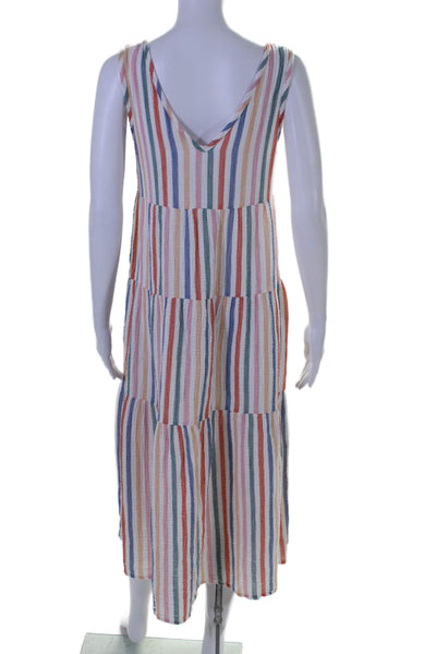 Marine Layer Womens Sleeveless V Neck Striped Gauze Dress White Multi Size Small