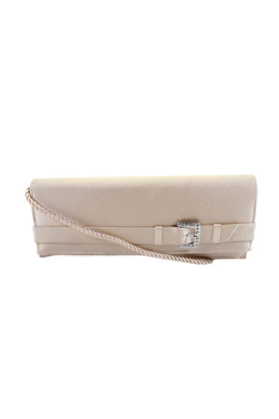 Franchi Womens Satin Magnetic Flap Embellished Buckle Shoulder Bag Beige Size S