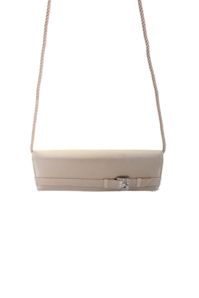 Franchi Womens Satin Magnetic Flap Embellished Buckle Shoulder Bag Beige Size S