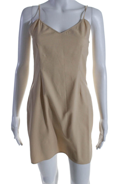 L'Agence Womens Spaghetti Strap V Neck Sleeveless Slip Dress Nude Beige Size 8