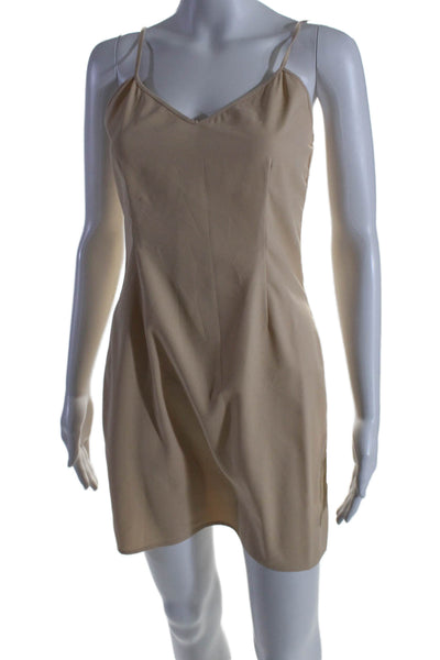 L'Agence Womens Spaghetti Strap V Neck Sleeveless Slip Dress Nude Beige Size 8