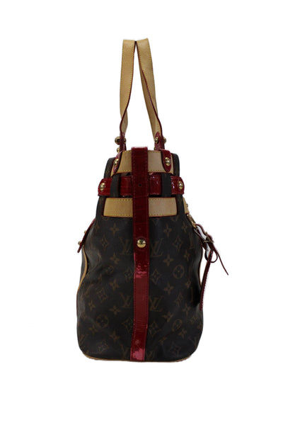 Louis Vuitton Womens Brown Red Rubis Salin MM Large Tote Shoulder Bag Handbag