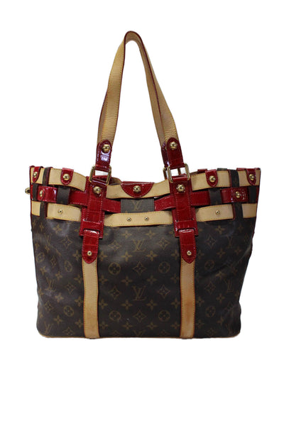 Louis Vuitton Womens Brown Red Rubis Salin MM Large Tote Shoulder Bag Handbag