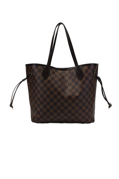 Louis Vuitton Womens Brown Leather Damier Ebene Neverfull GM Tote Bag Handbag