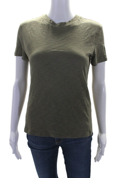 Theory Womens Short Sleeve Crew Neck Tee Shirt Green Cotton Size Medium