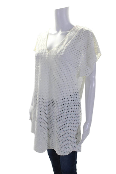 Shoshanna Womens Short Sleeve Open Knit Long Shirt White Size Small