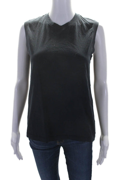 ATM Womens Crew Neck Boxy Tank Top Navy Blue Cotton Size Small