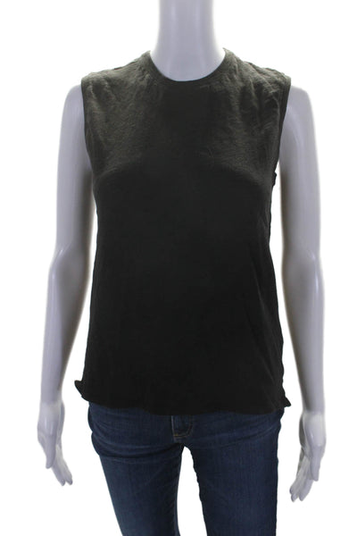 ATM Womens Crew Neck Woven Knit Boxy Tank Top Black Cotton Size Small