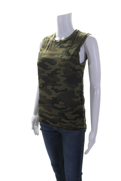 Nili Lotan Womens Crew Neck Camouflage Tank Top Green Cotton Size Small