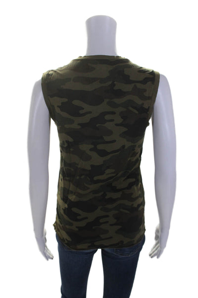 Nili Lotan Womens Crew Neck Camouflage Tank Top Green Cotton Size Small