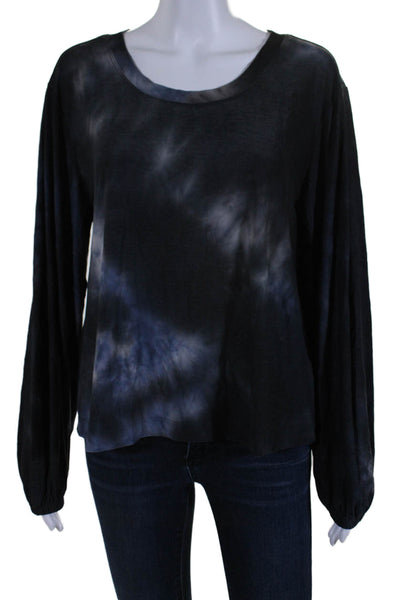 Splendid Womens Black Blue Tie Dye Scoop Neck Long Sleeve Knit Top Size M