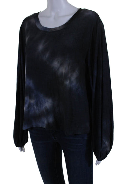 Splendid Womens Black Blue Tie Dye Scoop Neck Long Sleeve Knit Top Size M