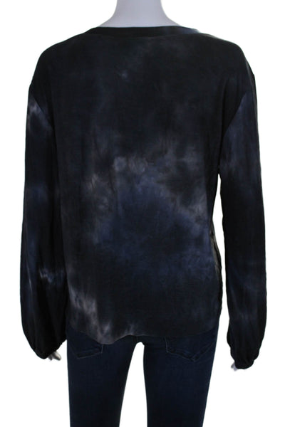 Splendid Womens Black Blue Tie Dye Scoop Neck Long Sleeve Knit Top Size M