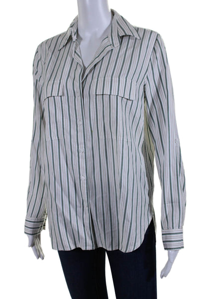 Babaton Womens Green White Striped Collar Long Sleeve Button Down Shirt Size XS