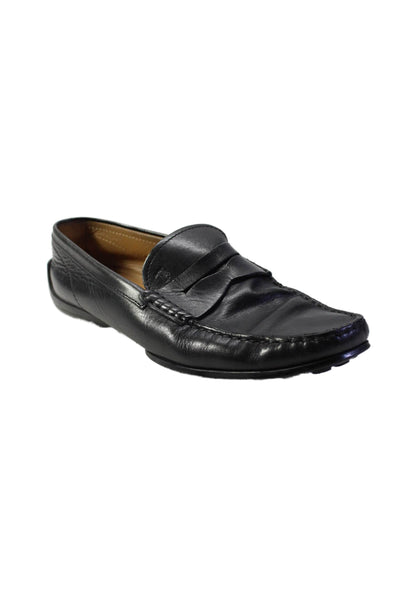 Tods Mens Leather Square Toe Slip On Penny Loafers Dress Shoes Black Size 7