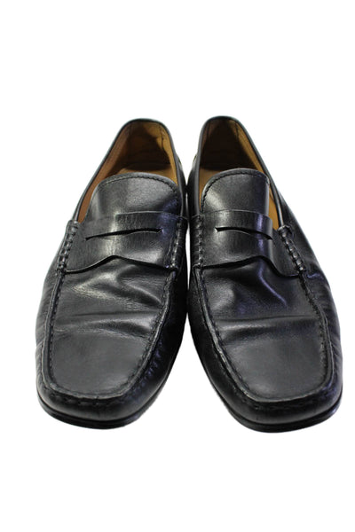 Tods Mens Leather Square Toe Slip On Penny Loafers Dress Shoes Black Size 7