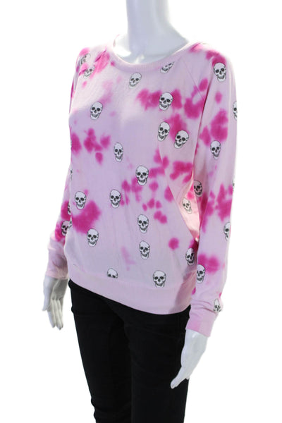 Chaser Womens Skull Tie Dye Print Crew Neck Sweatshirt Pink White Size Medium