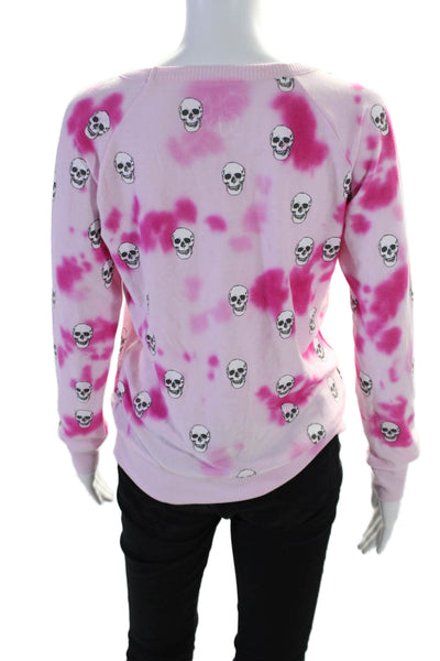 Chaser Womens Skull Tie Dye Print Crew Neck Sweatshirt Pink White Size Medium