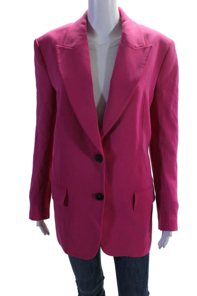 Zara Womens Peak Collar V-Neck Button Up Mid-Length Blazer Jacket Pink Size XS