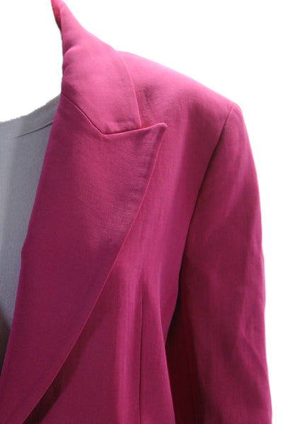 Zara Womens Peak Collar V-Neck Button Up Mid-Length Blazer Jacket Pink Size XS