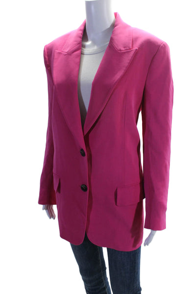 Zara Womens Peak Collar V-Neck Button Up Mid-Length Blazer Jacket Pink Size XS