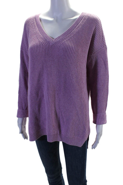 525 America Womens Cotton V-Neck Long Sleeve Pullover Sweater Top Purple Size S