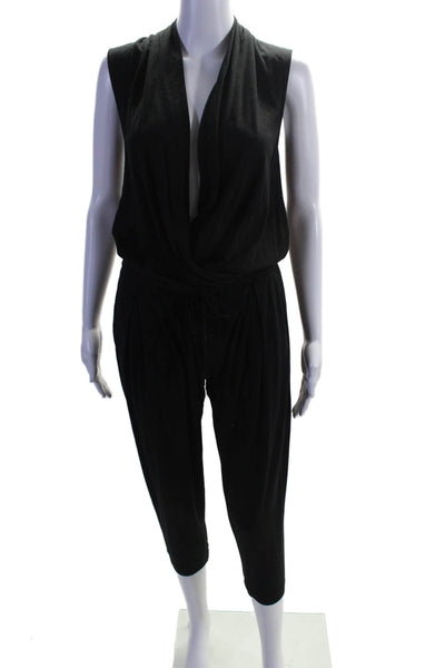 Helmut Lang Womens Drawstring Waist V-Neck Sleeveless Jumpsuit Black Size P