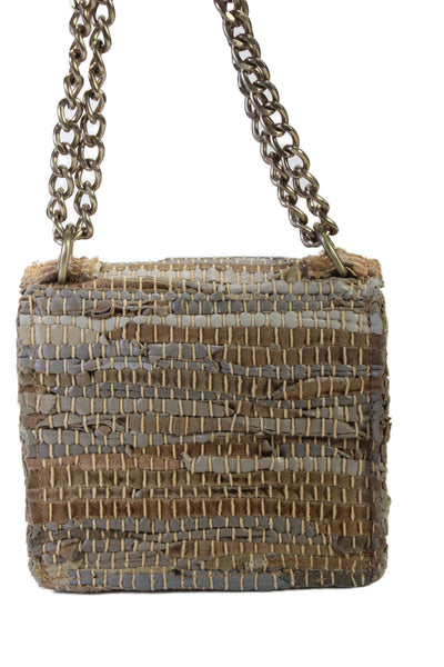 Kooreloo Womens Woven Tassel Trim Foldover Snap Closure Shoulder Bag Beige