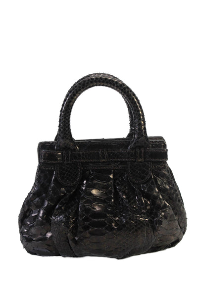 ZAGLIANI Womens Double Handle Turnlock Mini Python Skin Handbag Dark Brown