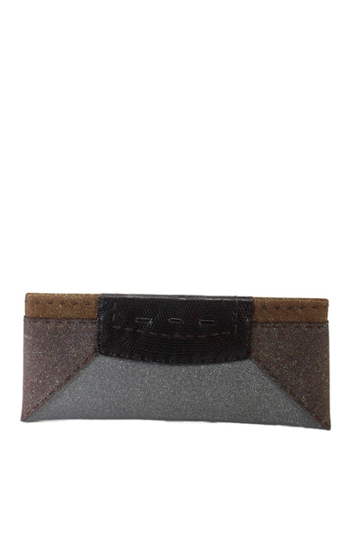 VBH Womens Glitter Colorblock Clutch Handbag Brown Silver Tone