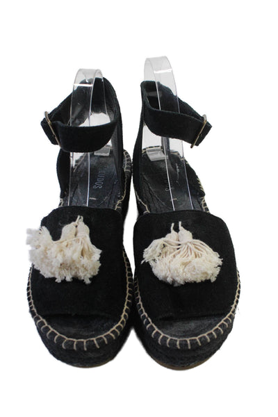 Soludos Womens Suede Slingbacks Espadrille Wedge Tassel Sandals Black Size 8