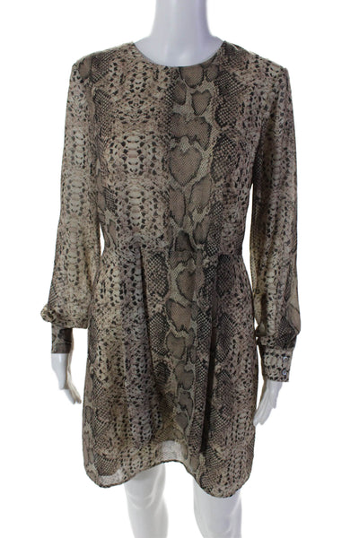 Hutch Womens Animal Print Round Neck Long Sleeve Zip Up Dress Brown Size 2