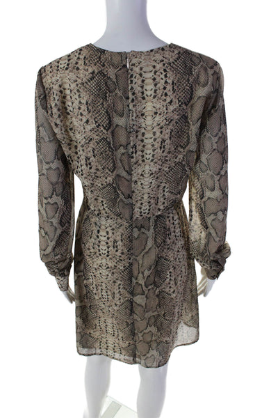 Hutch Womens Animal Print Round Neck Long Sleeve Zip Up Dress Brown Size 2