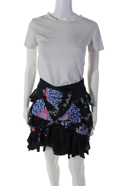 Cynthia Rowley Womens Back Zip Floral Print Tiered Skirt Black Size 4