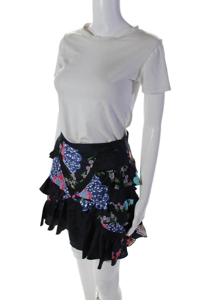 Cynthia Rowley Womens Back Zip Floral Print Tiered Skirt Black Size 4