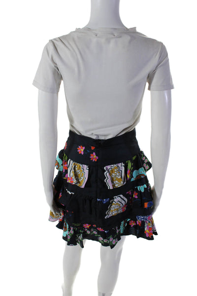 Cynthia Rowley Womens Back Zip Floral Print Tiered Skirt Black Size 4