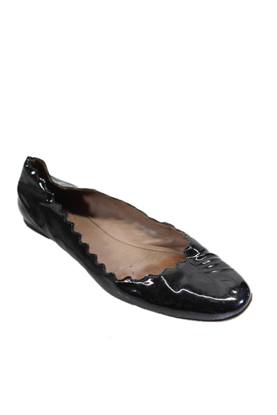 Chloe Womens Round Toe Slip On Flat Shoes Patent Leather Black Size 36.5