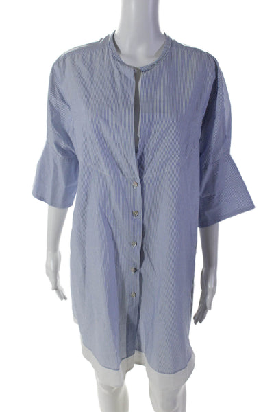 Lila Eugenie Womens Cotton Striped V Neck Lace Detail Shirt Dress Blue Size OS